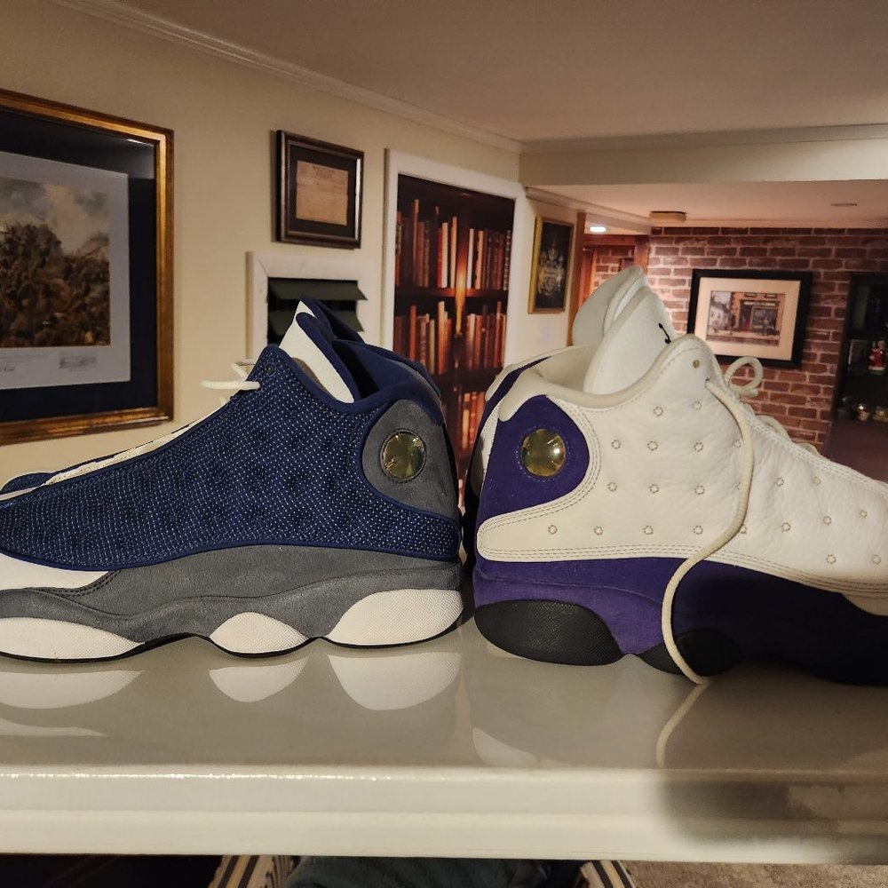 Jordan retro 13 in flint and laker purple